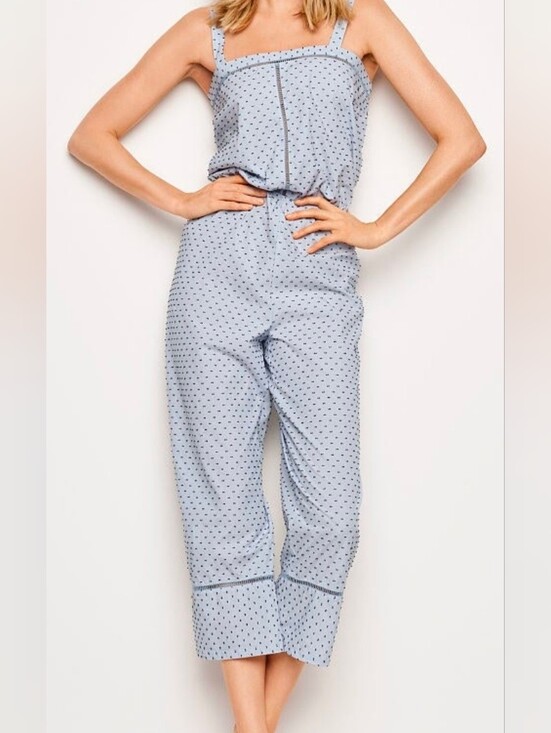 Victoria's Secret Pants - NEW Victoria's Secret Light Blue Polka Dot Cotton Lounge Jumpsuit Pajamas Medium